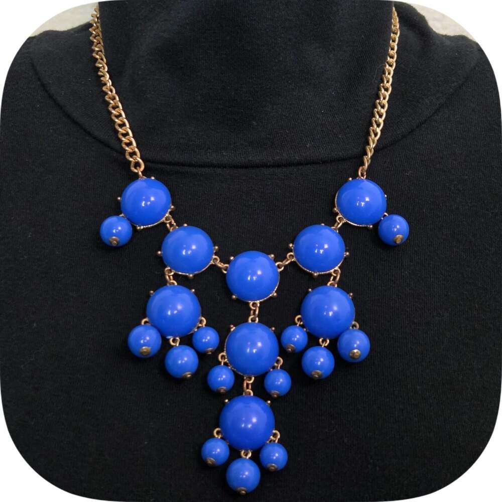Royal Blue Bubble Cluster Statement Necklace Gold Tone Metal Possibly JCrew